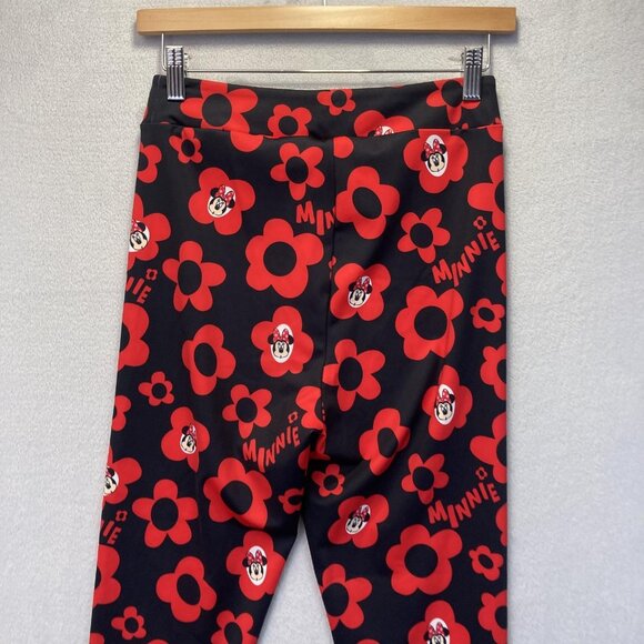 Disney Parks Minnie Mouse Leggings Womens Small S Black Red Floral Stretch Yoga - Picture 14 of 15